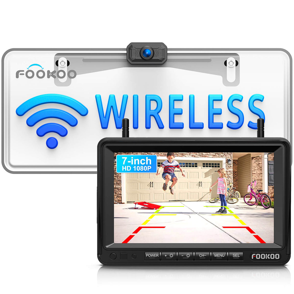 Fookoo HD 1080P 7-Inch Wireless License Plate Backup Camera System (DW7CT)